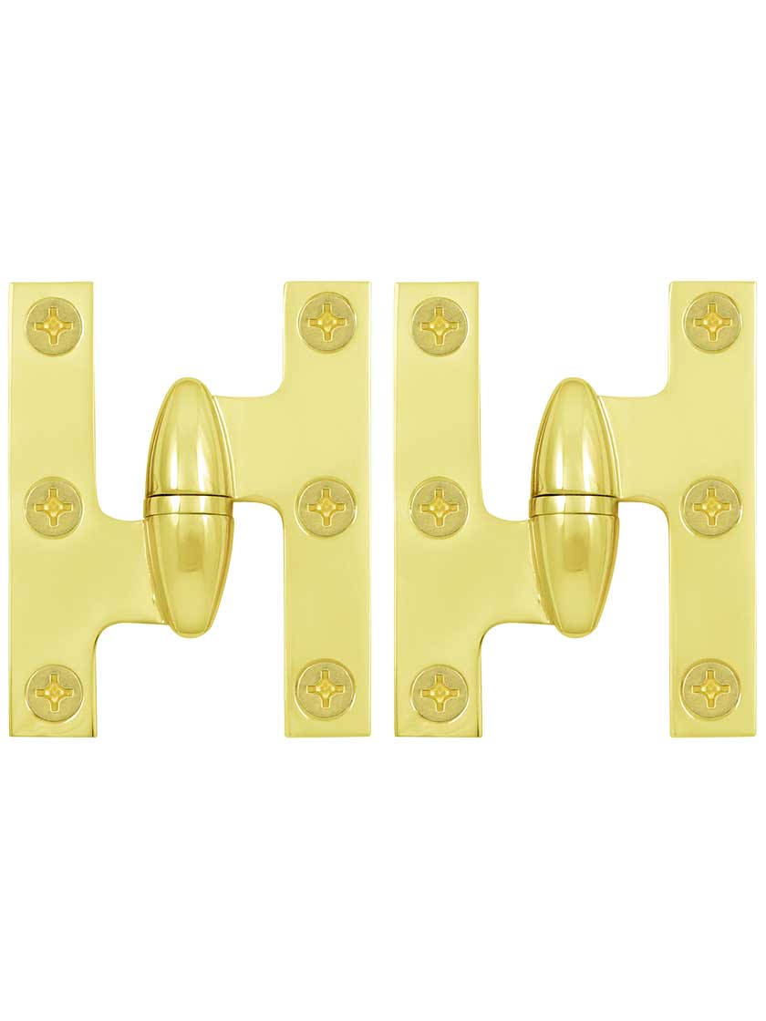 Pair of Premium Olive Knuckle Cabinet Hinges - 2 1/2 inch x 2 inch in Polished Brass, Left Hand.